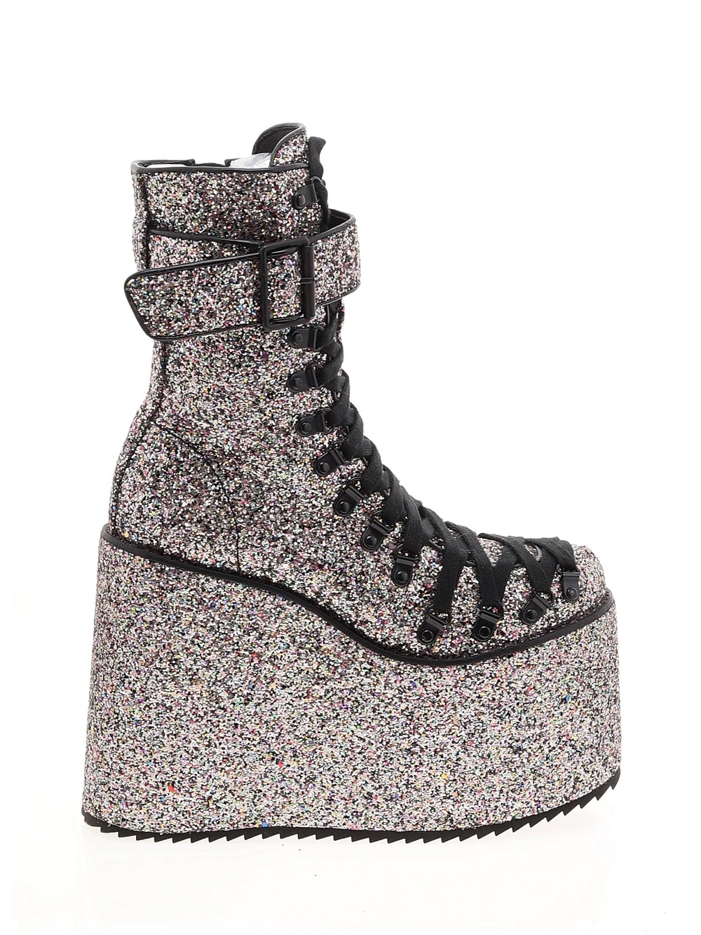 Glitter Platform Lace-Up Ankle Boots - Multicolor